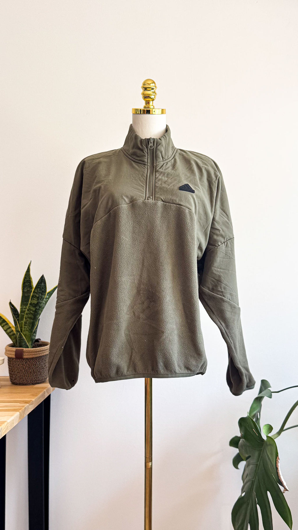 Pull polaire Adidas kaki S 1/4 zip recyclé sport