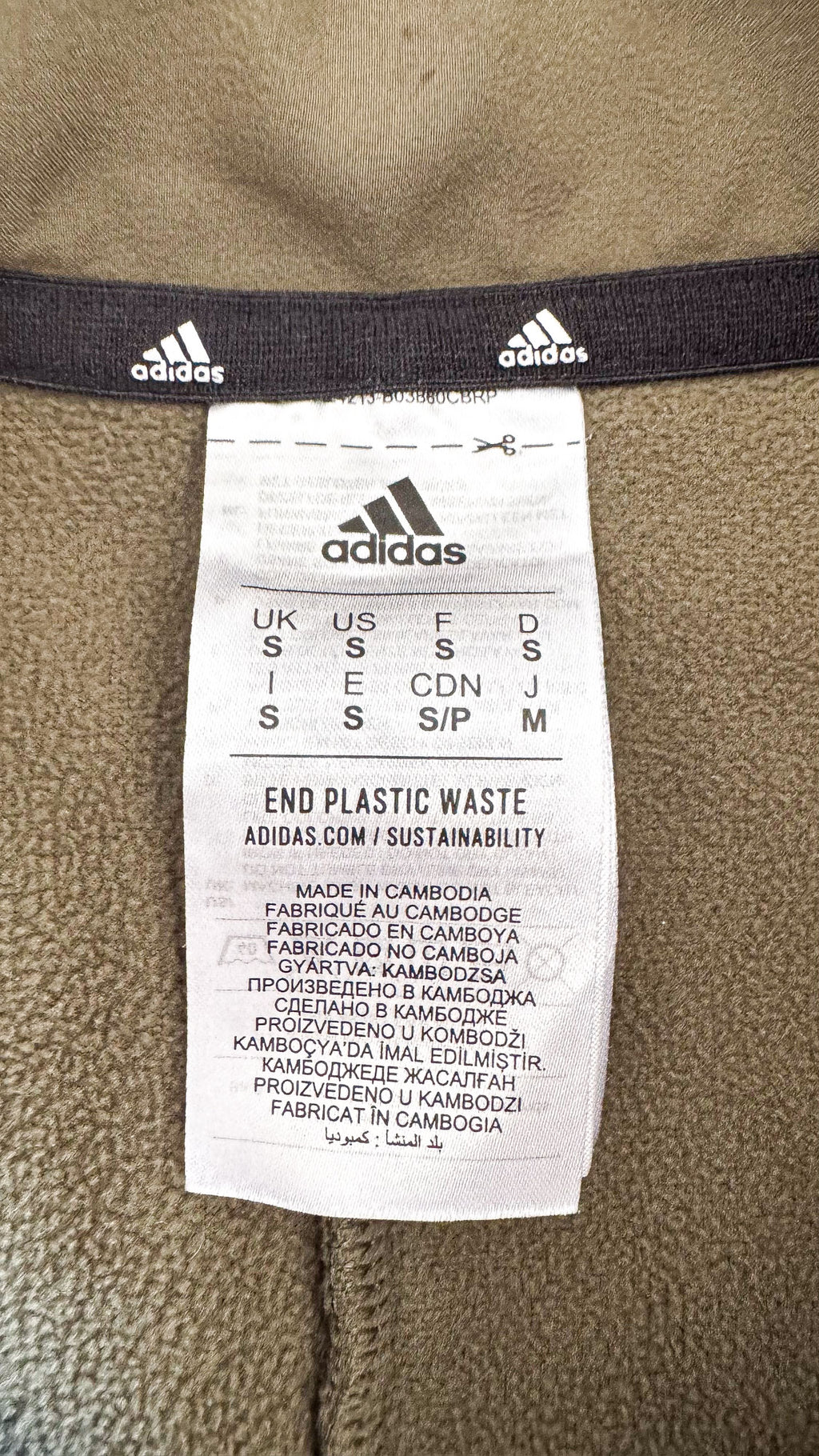Pull polaire Adidas kaki S 1/4 zip recyclé sport
