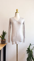 Pull Zara femme S gris fin col V  boutons manche