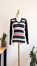 Pull Morgan de Toi rayures argent rouge col V Y2K vintage
