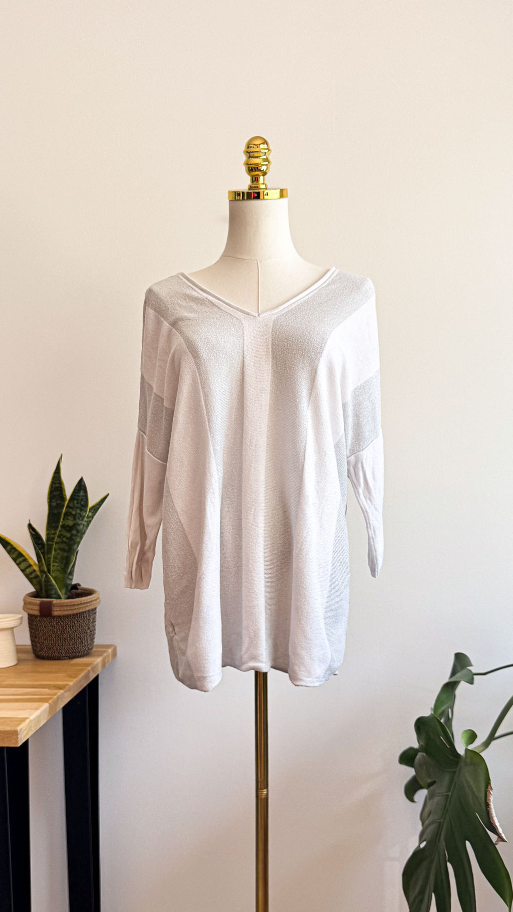 Oversized grey Golden Days V-neck batwing sweater