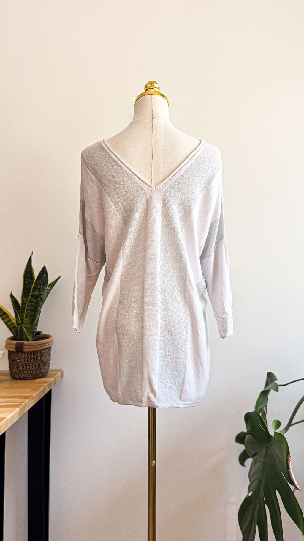 Oversized grey Golden Days V-neck batwing sweater