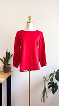 Blouse Lamorena rouge L/42 broderie fleurs manches