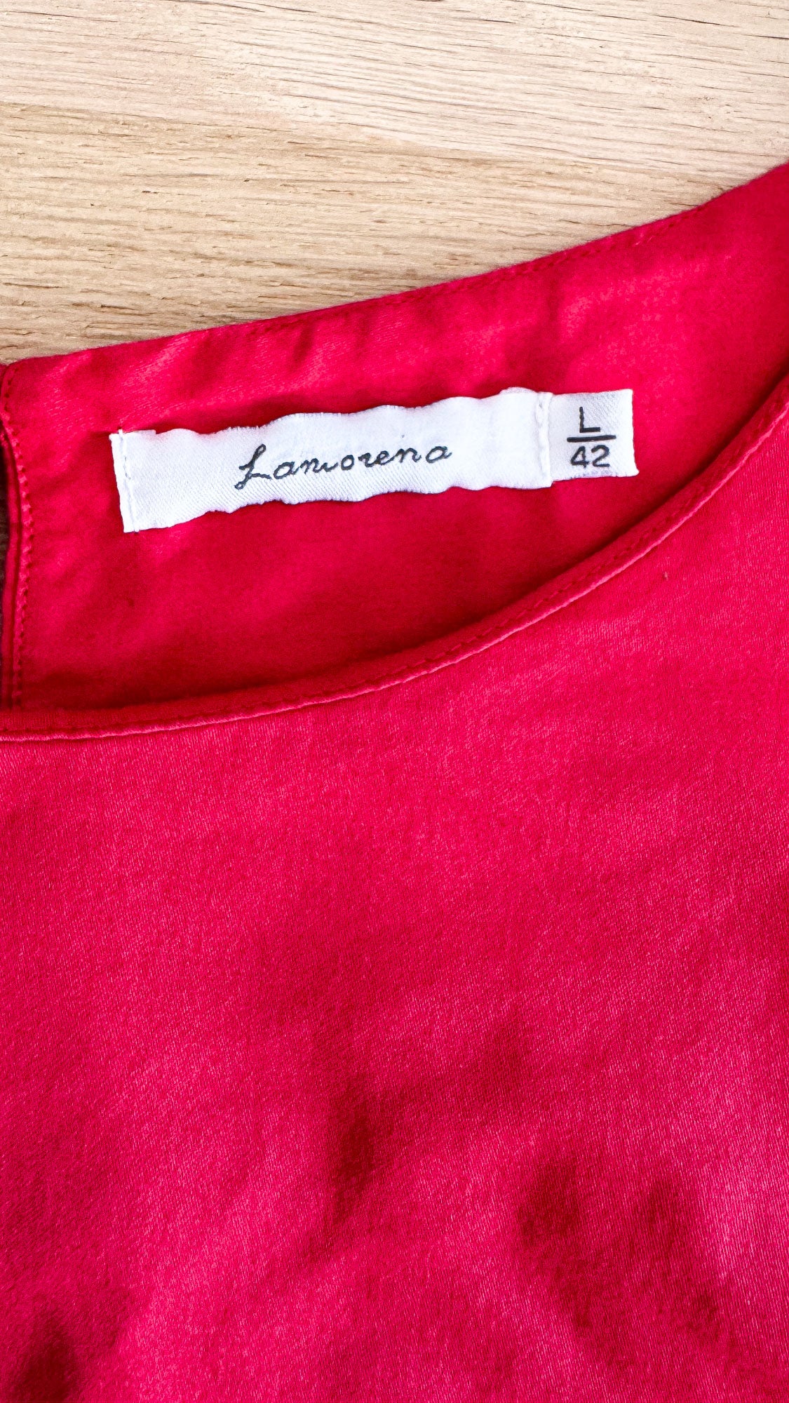 Blouse Lamorena rouge L/42 broderie fleurs manches