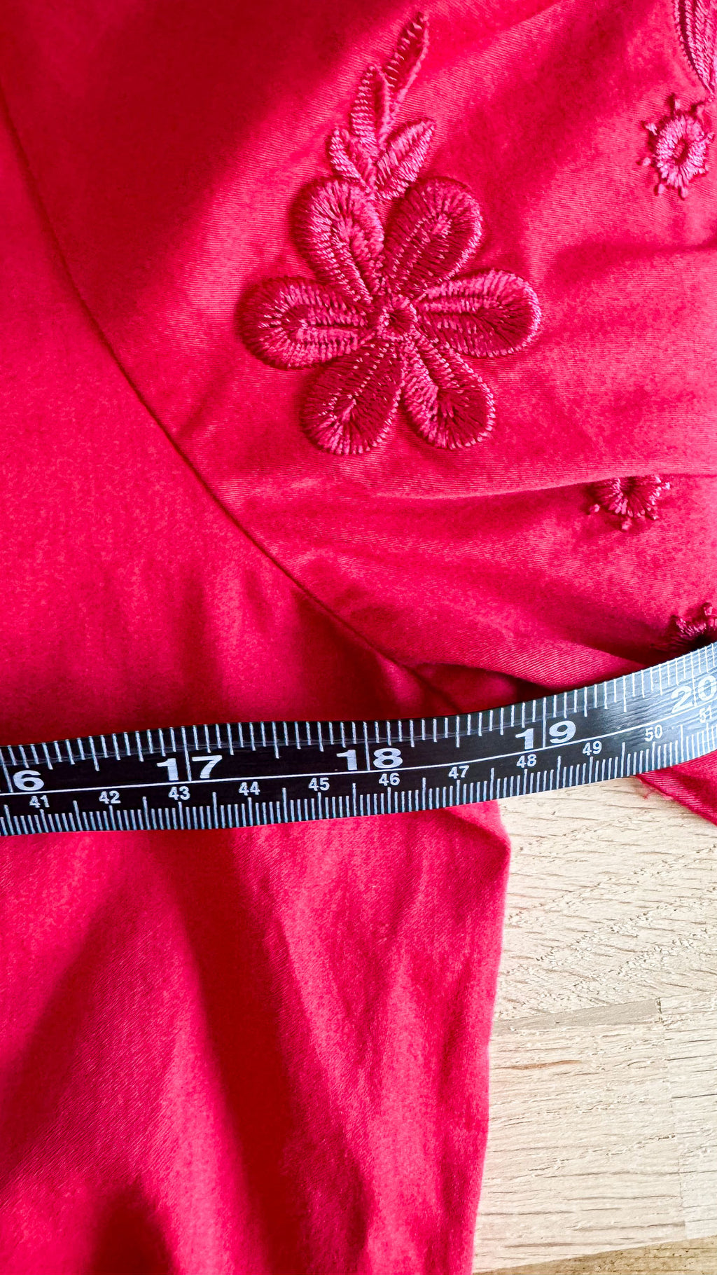 Blouse Lamorena rouge L/42 broderie fleurs manches