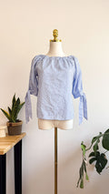 Miss United striped blue and white off-the-shoulder blouse S