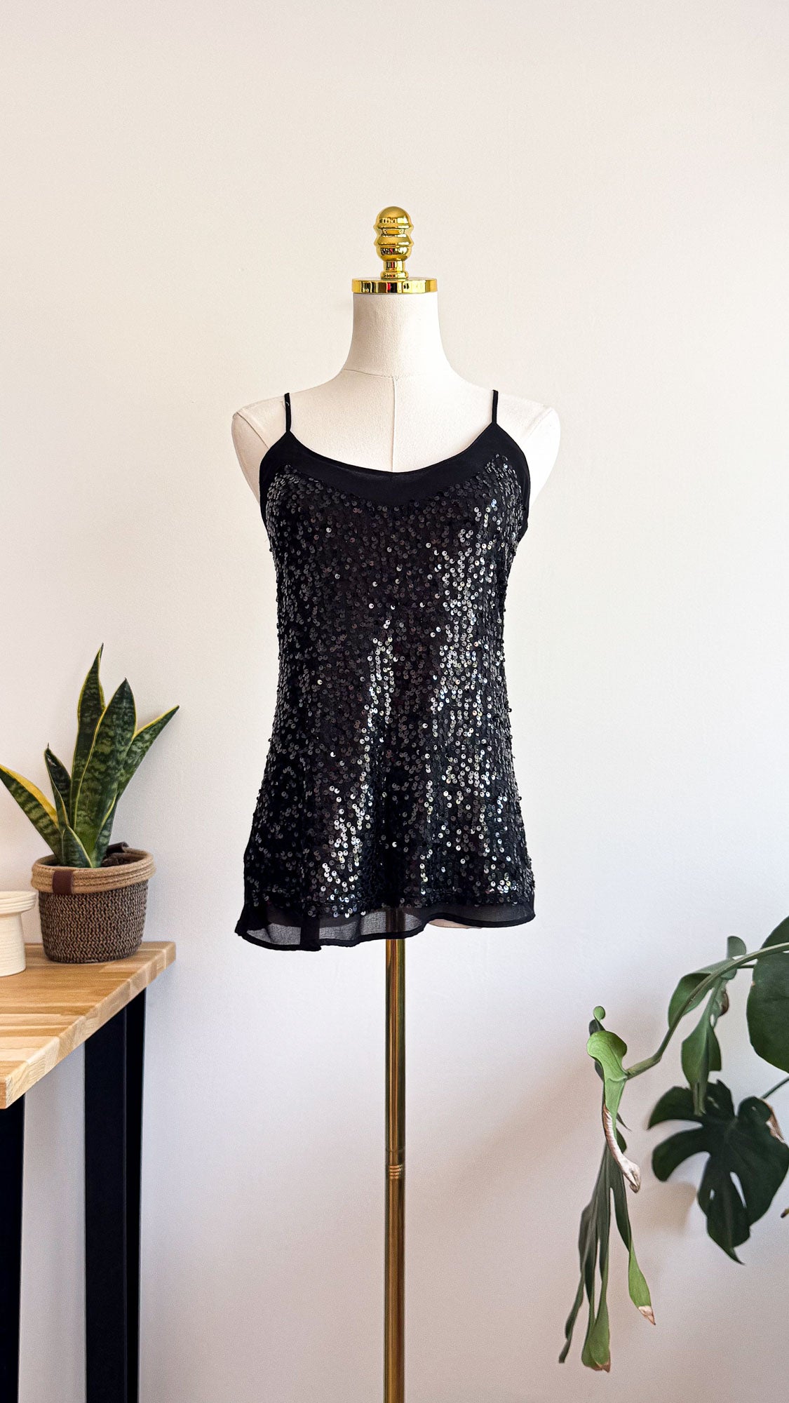 Débardeur Promod noir sequins L bretelles fines soirée