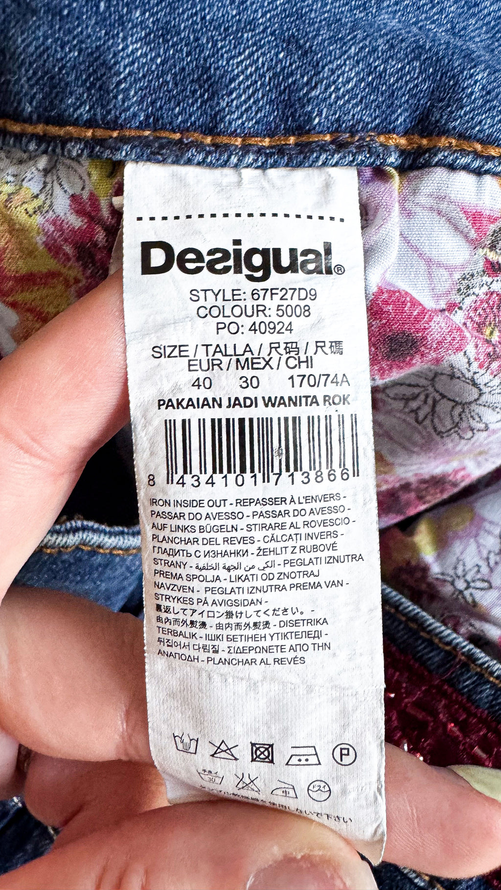 Jupe jean sequins bordeaux brodée dorée 40 - Desigual
