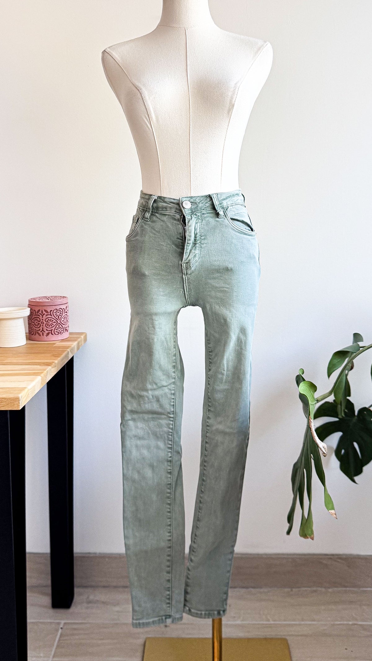 Jean slim vert kaki taille haute 38 - Bulgatine