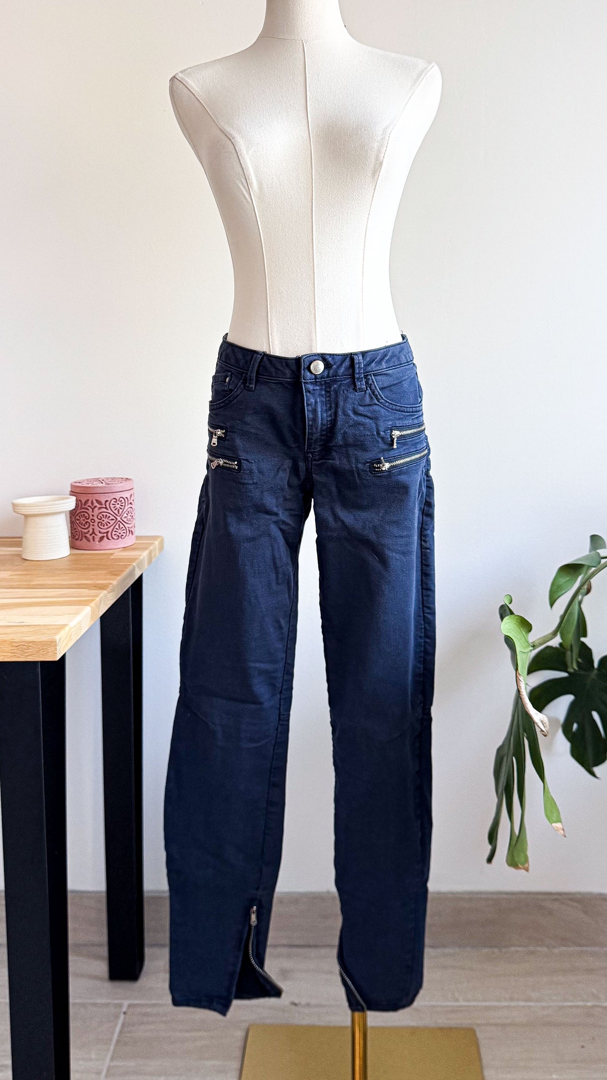 Jean slim bleu marine zips décoratifs 40 - Zara
