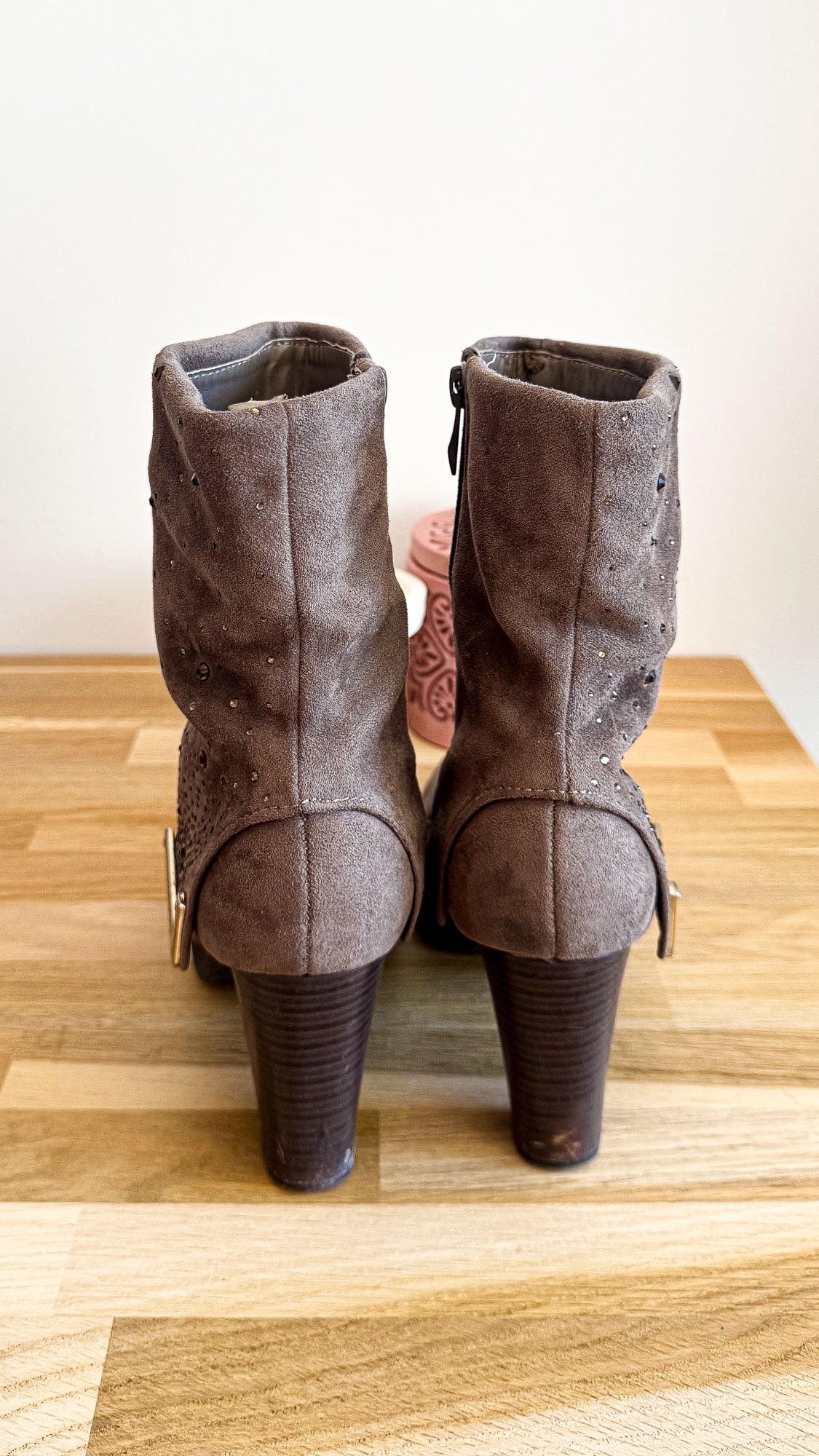 Bottines daim taupe strass plissées 38 - Tulipano