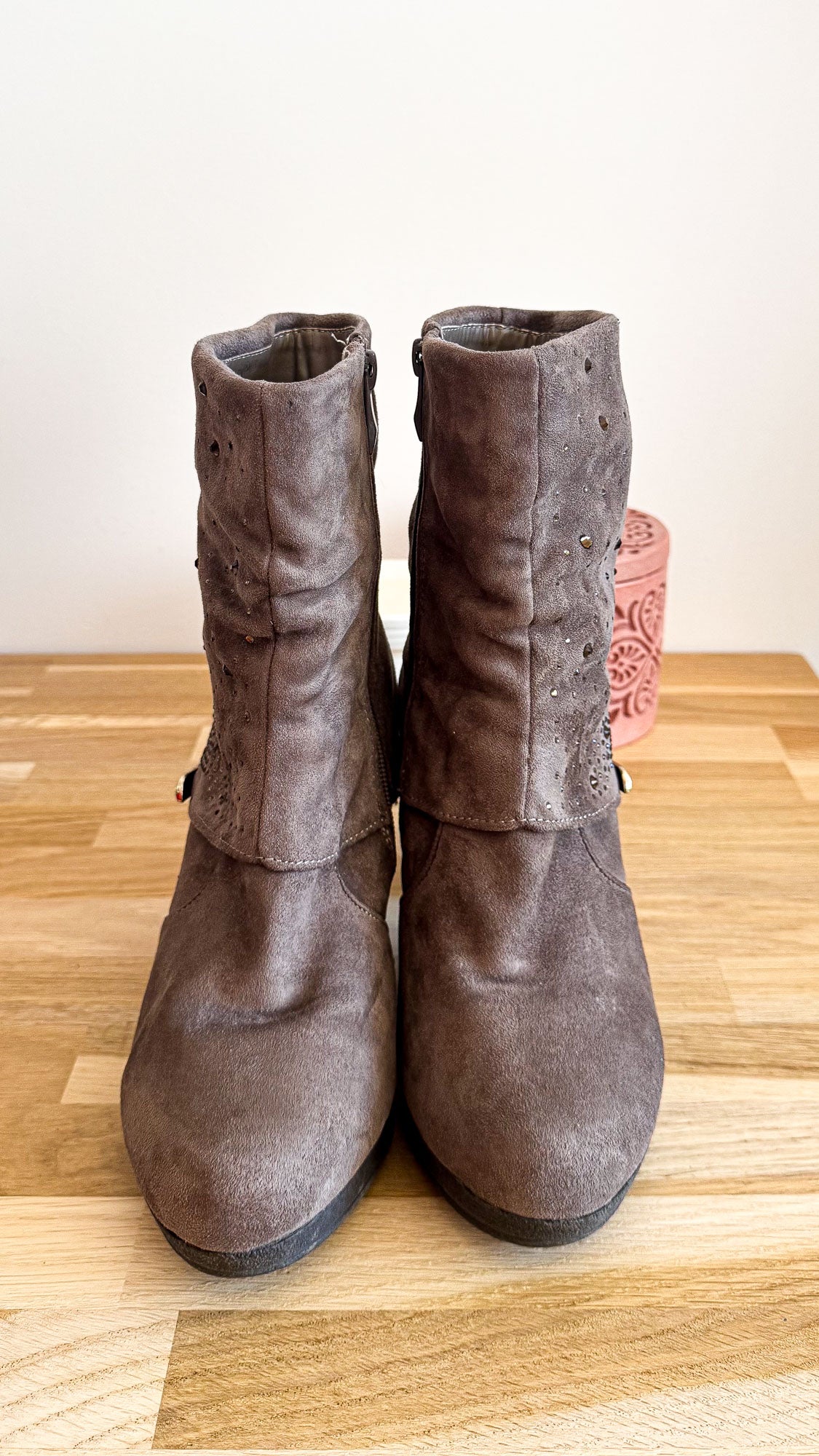 Bottines daim taupe strass plissées 38 - Tulipano