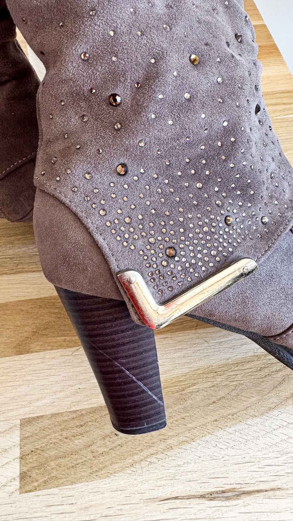 Bottines daim taupe strass plissées 38 - Tulipano