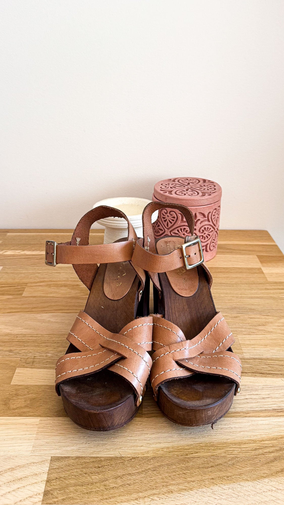 Sandales cuir talon bois tressé 37 - Mordi La Vita