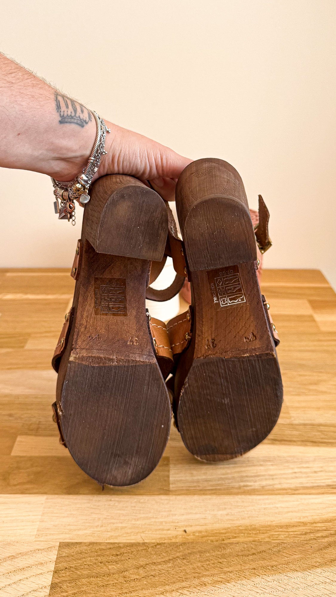 Sandales cuir talon bois tressé 37 - Mordi La Vita