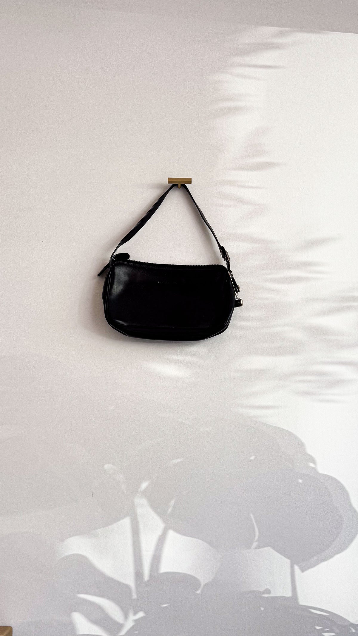 Sac baguette cuir noir rayures - La Bagagerie