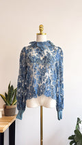 Chemisier dentelle Claude Hamaide bleu vintage S/M