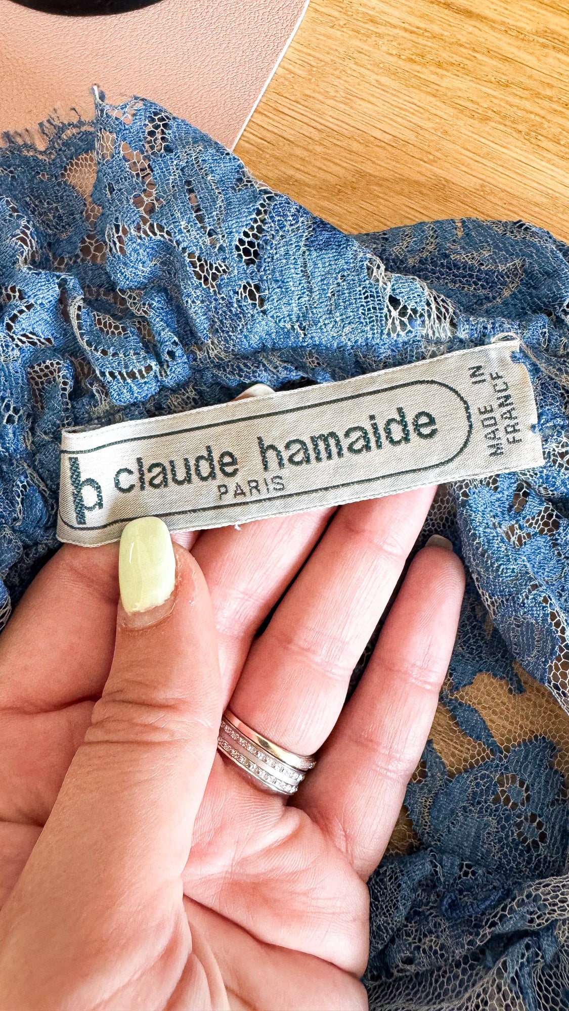 Chemisier dentelle Claude Hamaide bleu vintage S/M