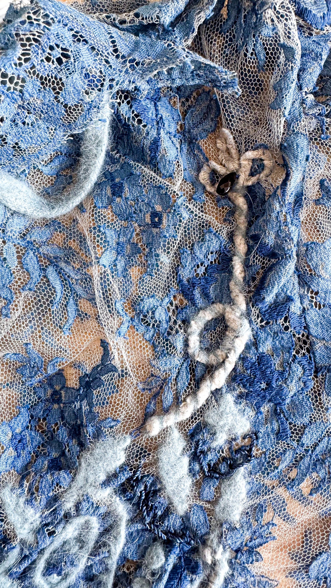 Chemisier dentelle Claude Hamaide bleu vintage S/M