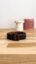 Ceinture réversible cuir noir marron vintage 96cm