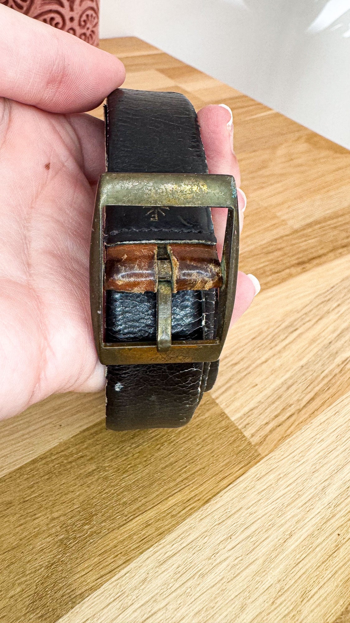 Ceinture réversible cuir noir marron vintage 96cm