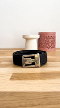 Ceinture vintage crin de cheval noire boucle dorée 90cm