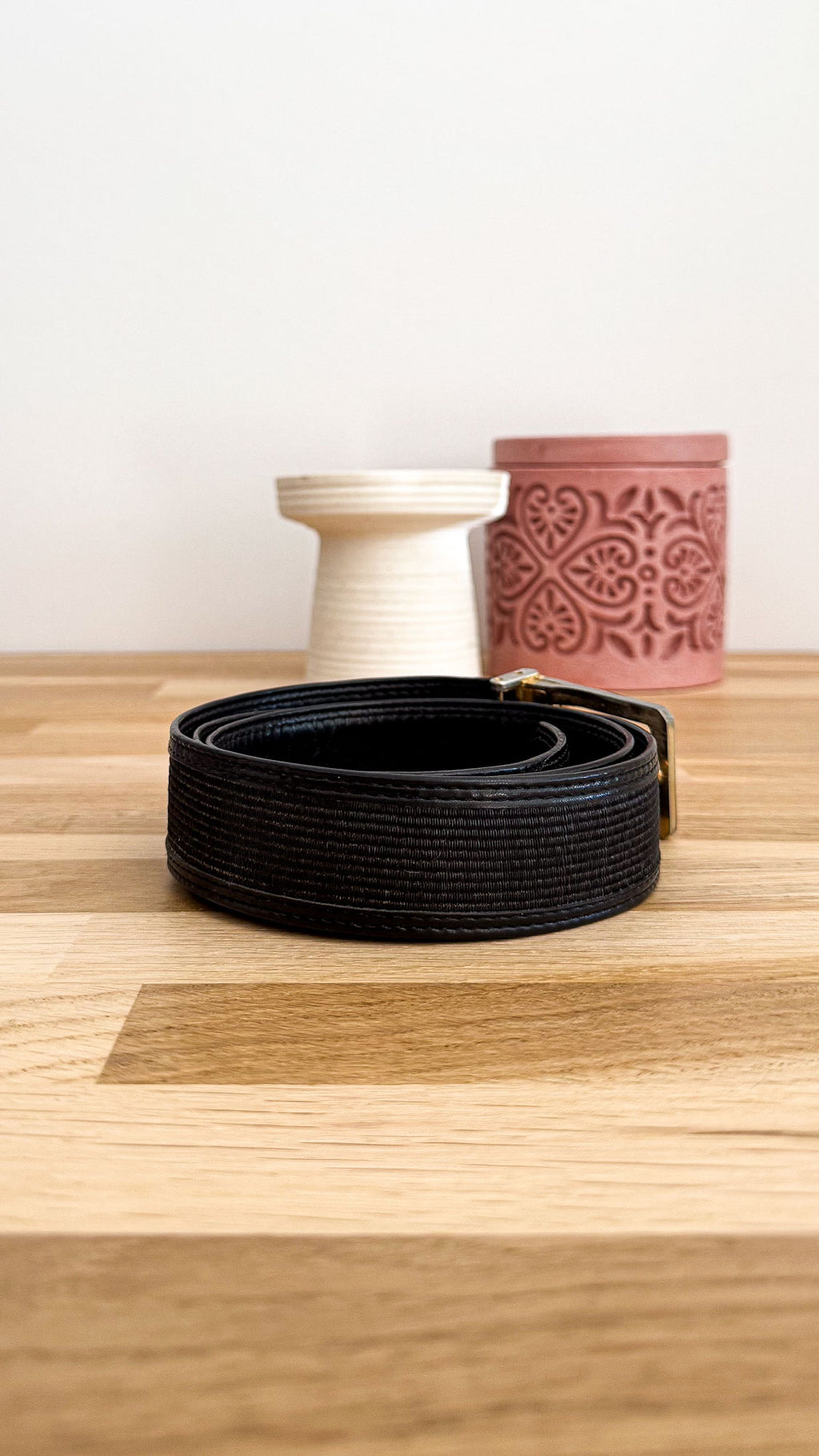 Ceinture vintage crin de cheval noire boucle dorée 90cm