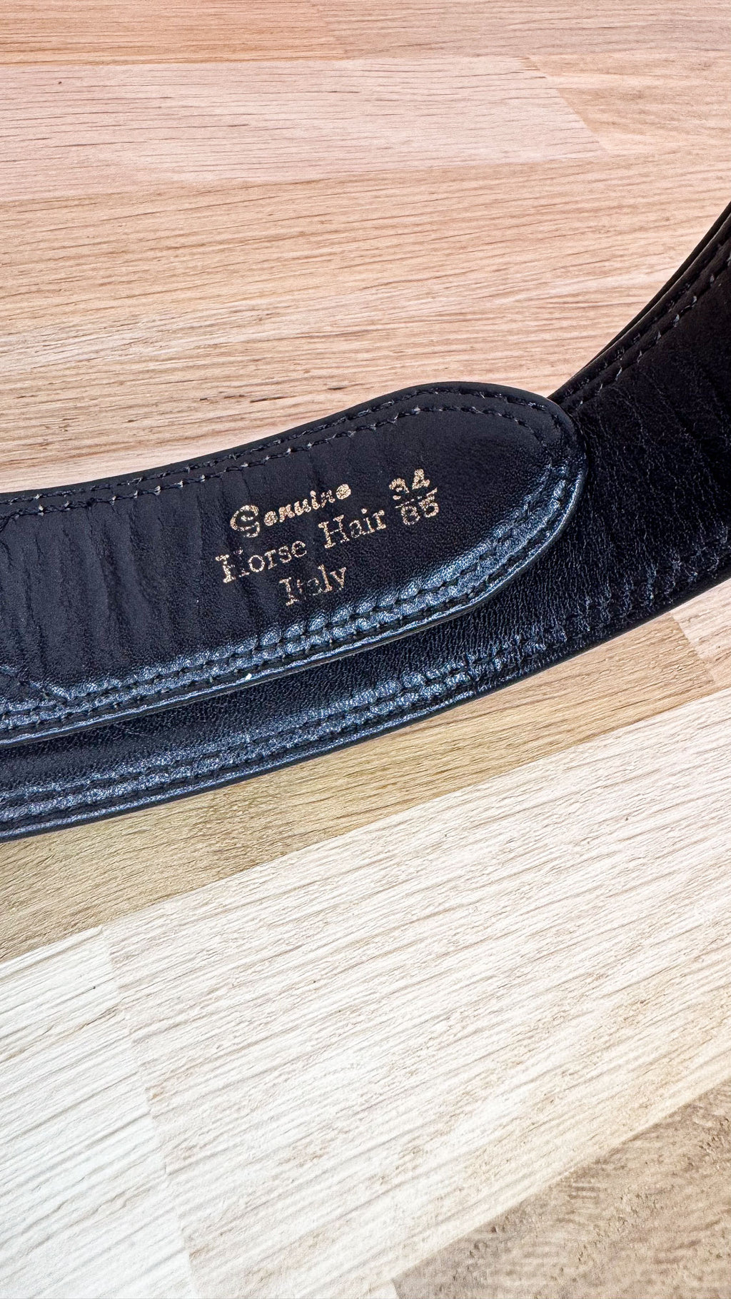 Ceinture vintage crin de cheval noire boucle dorée 90cm