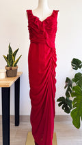 Robe soirée longue drapée rouge 44 - Patrizia Dini