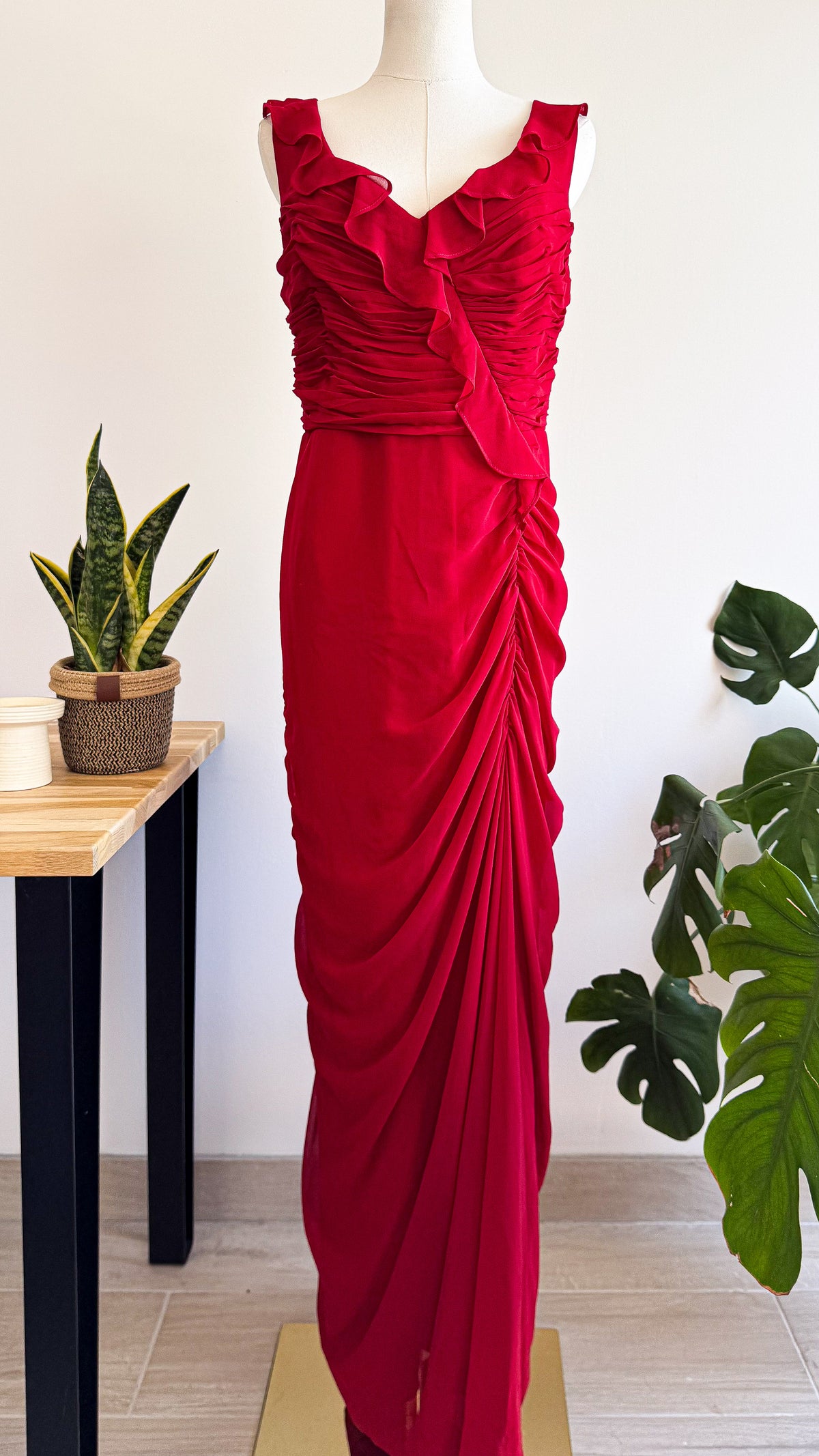 Robe soirée longue drapée rouge 44 - Patrizia Dini