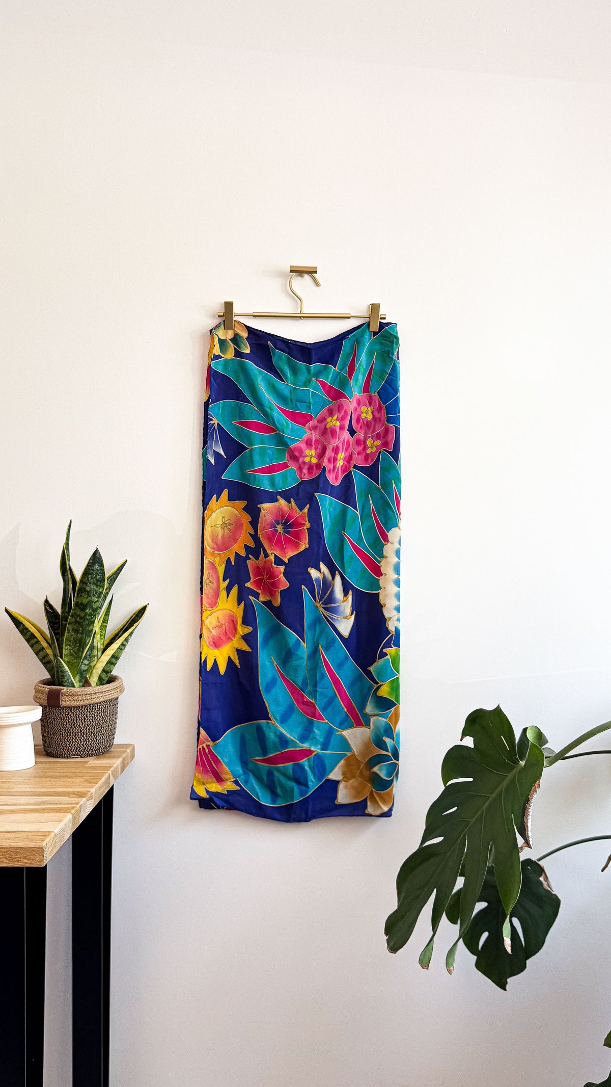Foulard carré femme bleu floral tropical vintage coloré