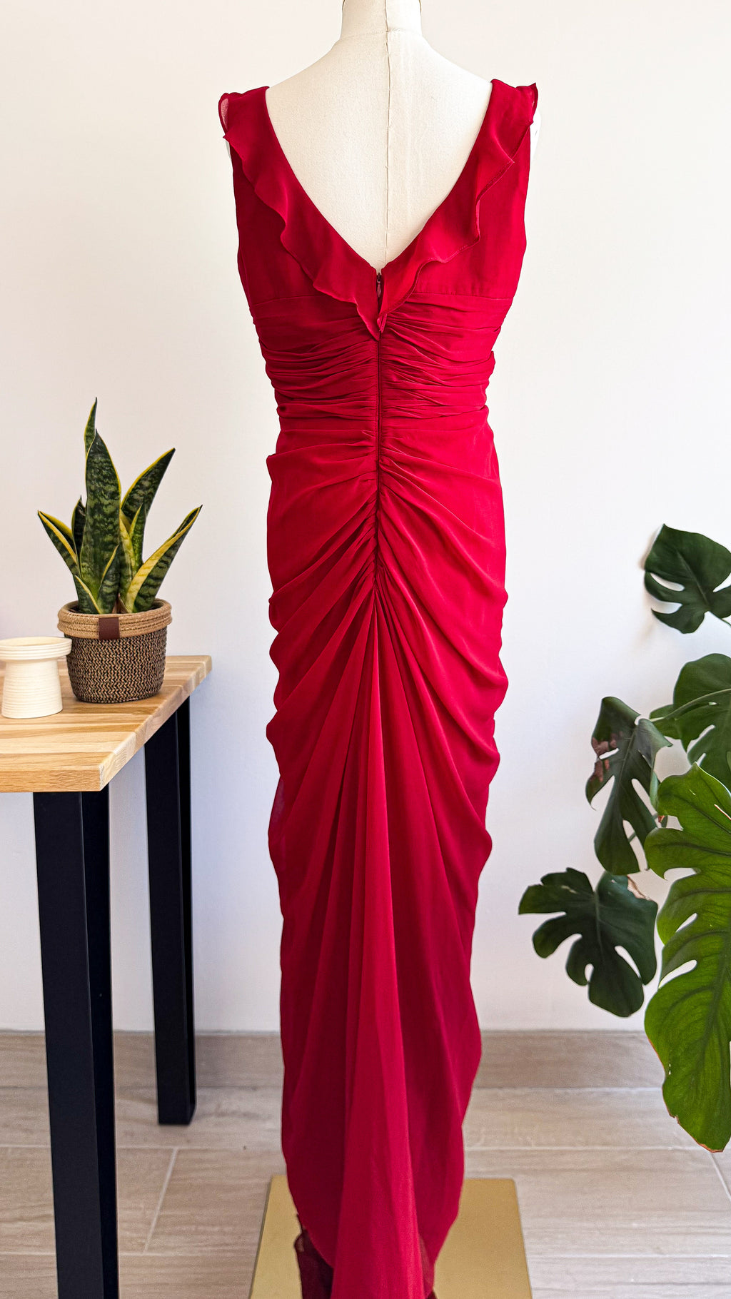 Robe soirée longue drapée rouge 44 - Patrizia Dini