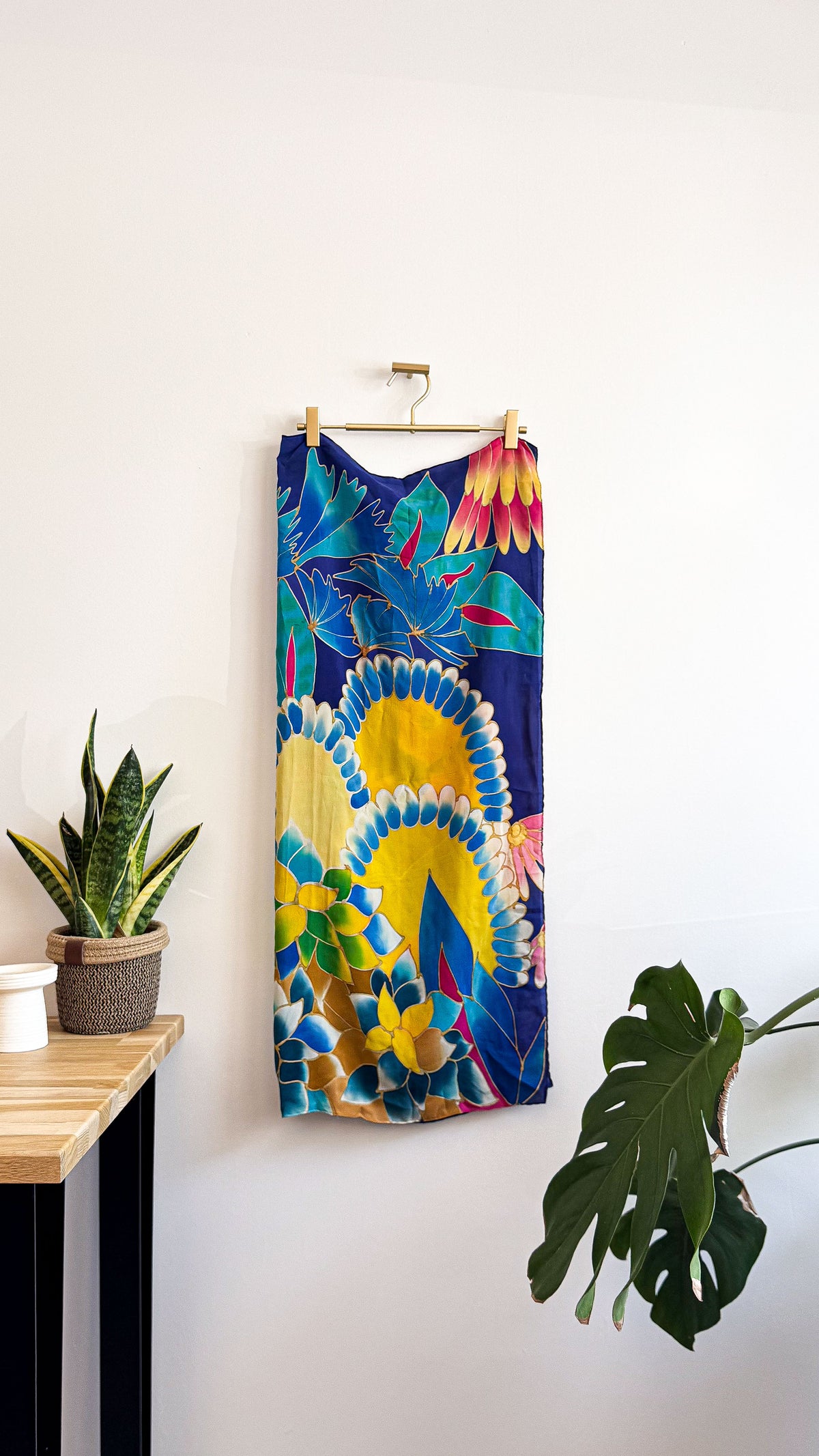 Foulard carré femme bleu floral tropical vintage coloré