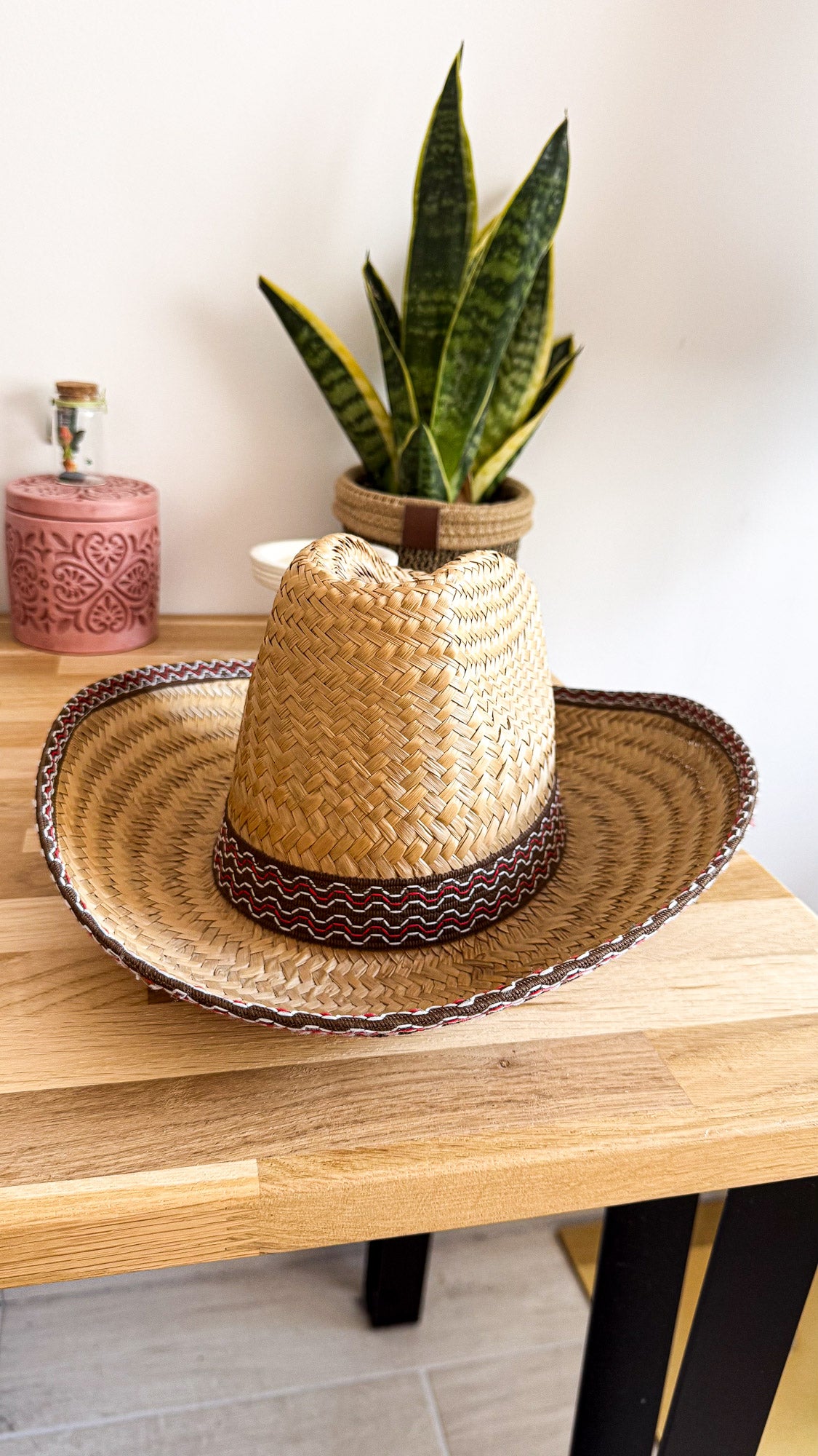 Chapeau paille façon panama fedora vintage Mexique