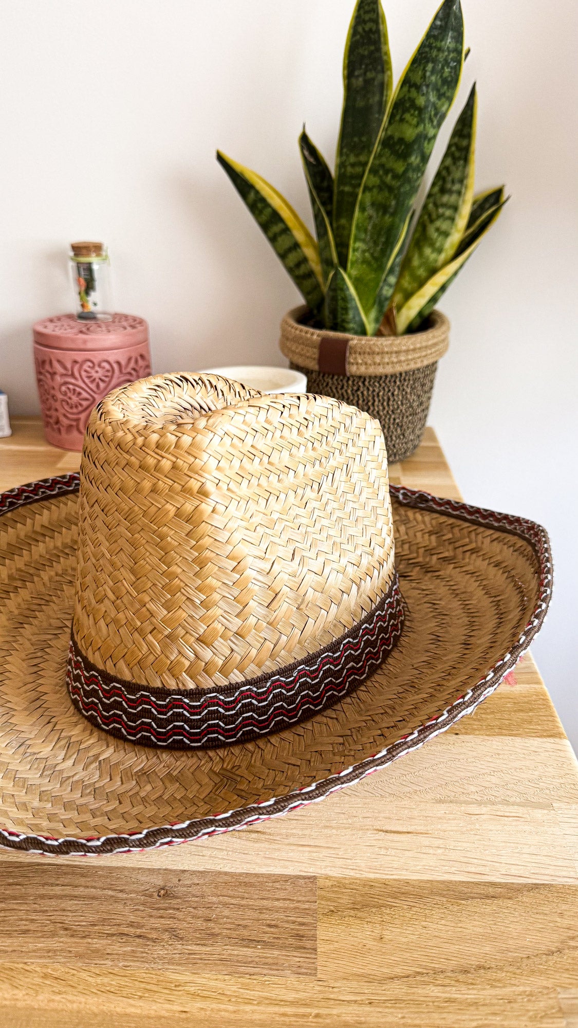Chapeau paille façon panama fedora vintage Mexique