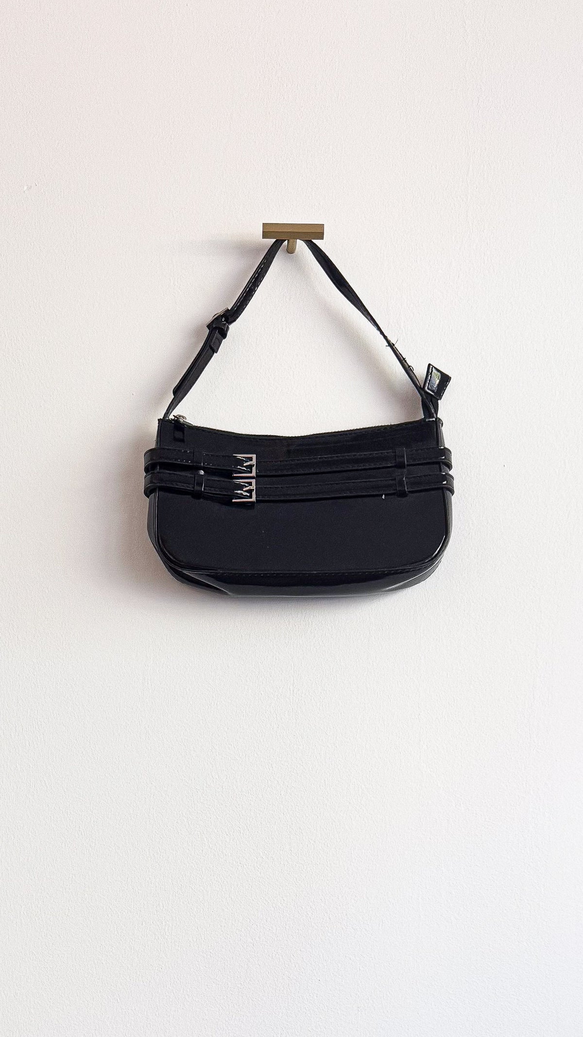Petit sac Y2K noir vernis Viva Couture vintage baguette