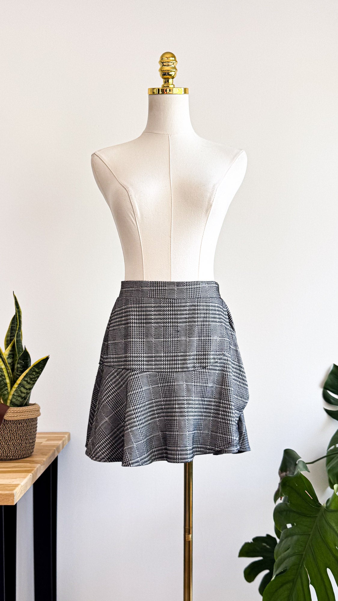 Jupe-short pied de poule volant M - Stradivarius
